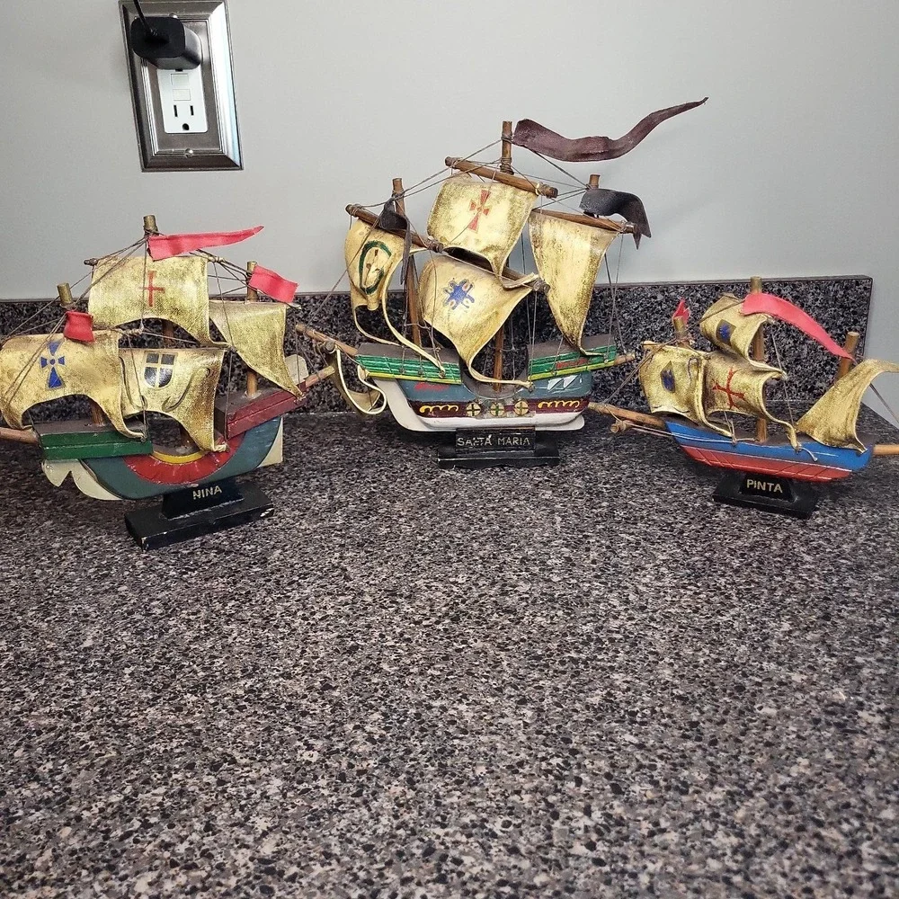 Vintage Christopher Columbus Fleet‎ Ship Set 1960's Maritime Decor Handcrafted